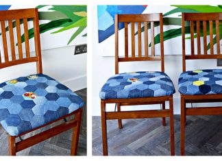 Hexagon Denim Patchwork Chair Seat Pad Free Sewing Pattern