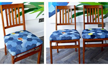 Hexagon Denim Patchwork Chair Seat Pad Free Sewing Pattern