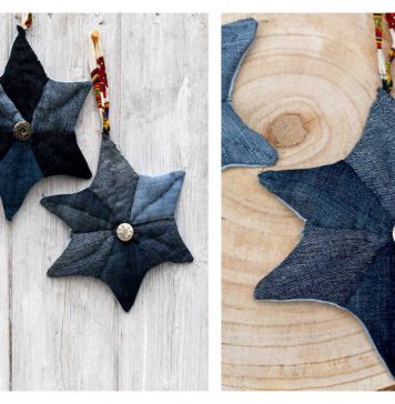 Upcycled Patchwork Denim Quilted Star Christmas Ornament Free Sewing Pattern