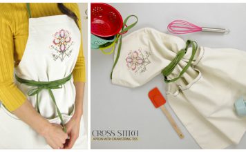 Cross Stitch Apron with Drawstring Ties Free Sewing Pattern