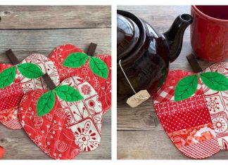 Quilted Apple Coasters Free Sewing Pattern