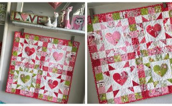 4-Patch Heart Mini Quilt Free Sewing Pattern