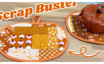 Scrappy Quilted Pumpkin Pot Holder Free Sewing Pattern